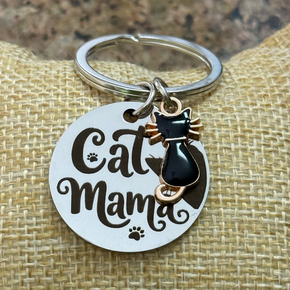 Cat Mama Keychain Black Cat Charm NEW